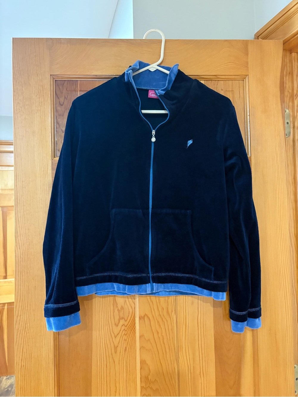 Pappagallo Navy Velvet Zip Jacket with Light Blue Trim